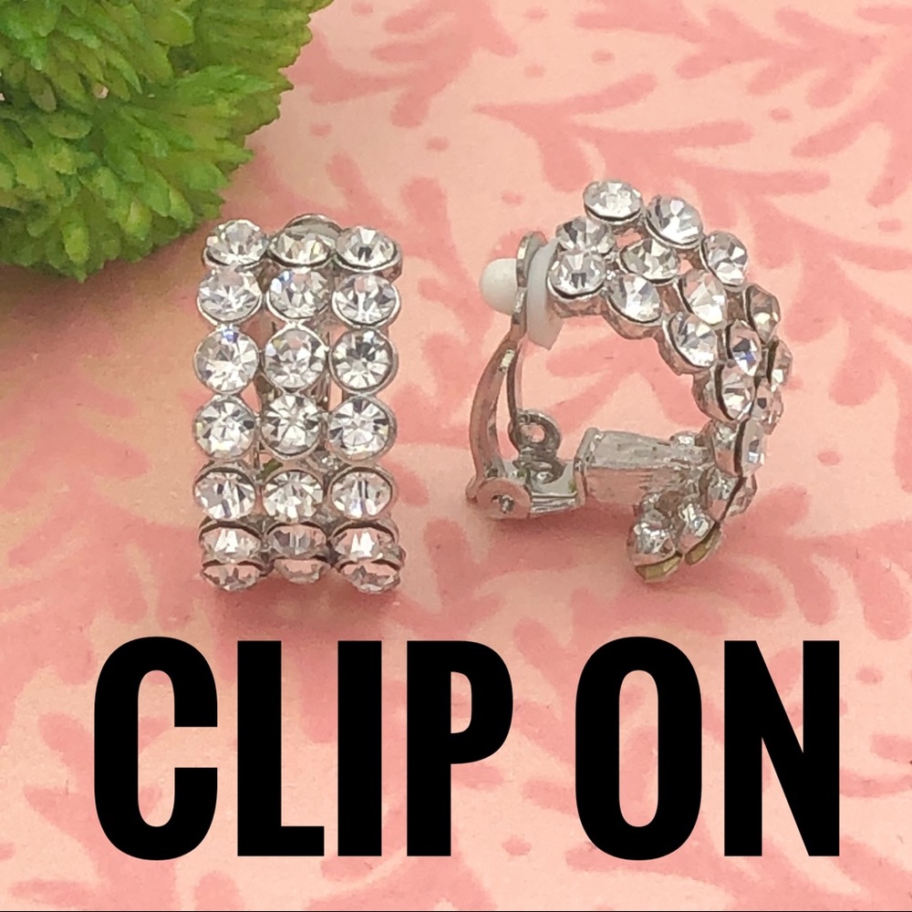Rhinestone Clip On Half Hoop Earrings